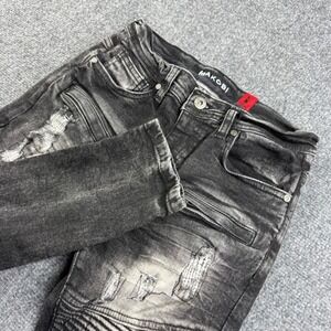 Makobi Biker Jeans Size 12 Black Distressed Moto Denim Pants Mens